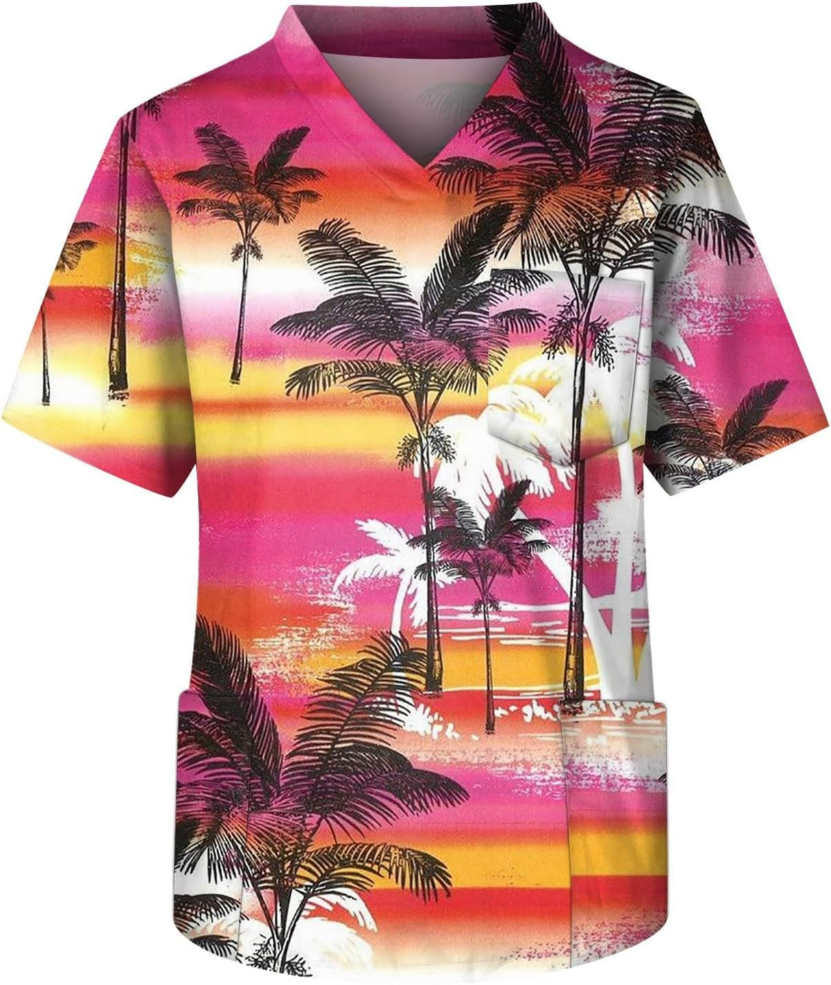 Men's Medical Scrub Top V-Neck Breathable Stretch Work Shirt with Pockets - 2-hot Pink