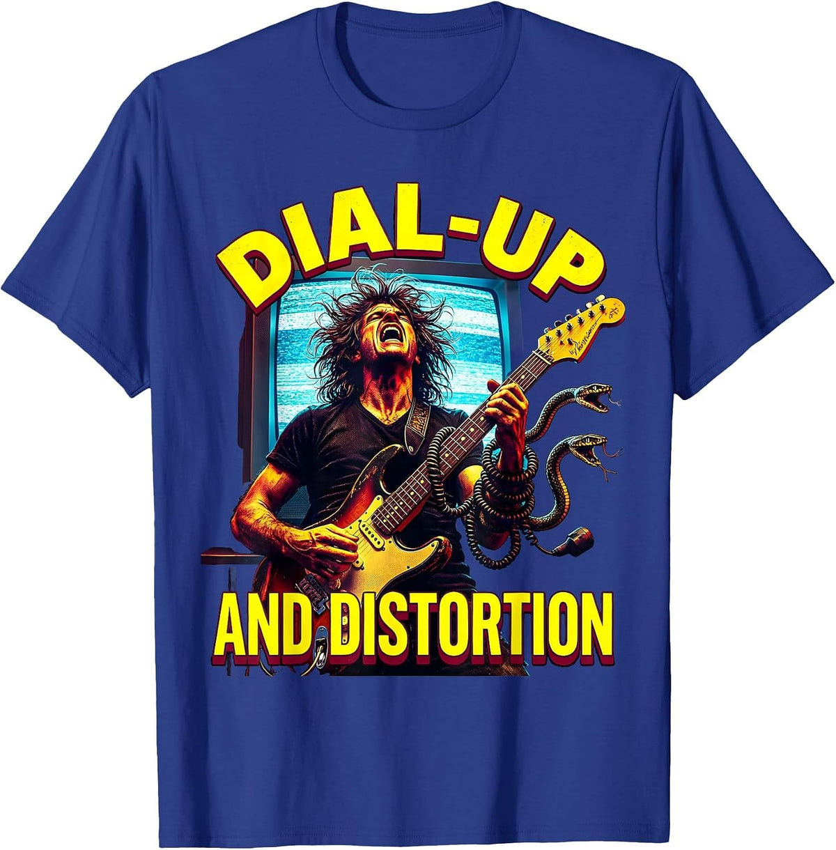Dial-Up and Distortion 90s Band Graphic Design T-Shirt - Royal Blue