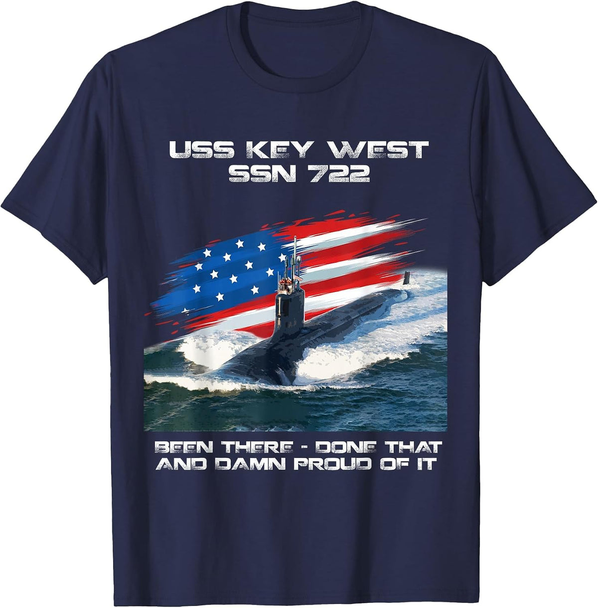 USS Key West SSN-722 American Flag Submarine Veteran Xmas T-Shirt - Navy Blue