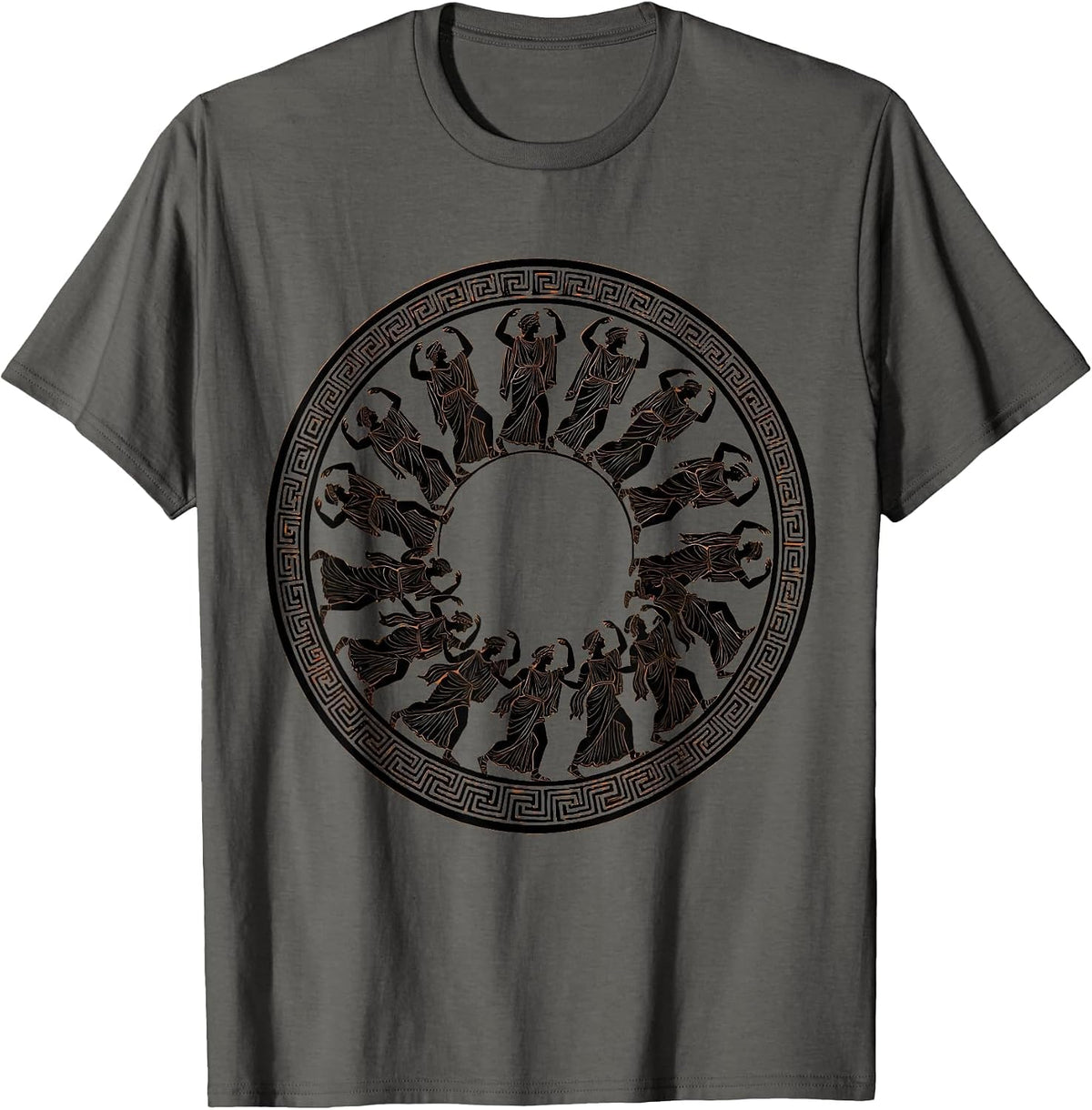 Ancient Greek Pottery Dancers Illustration T-Shirt - Asphalt Grey