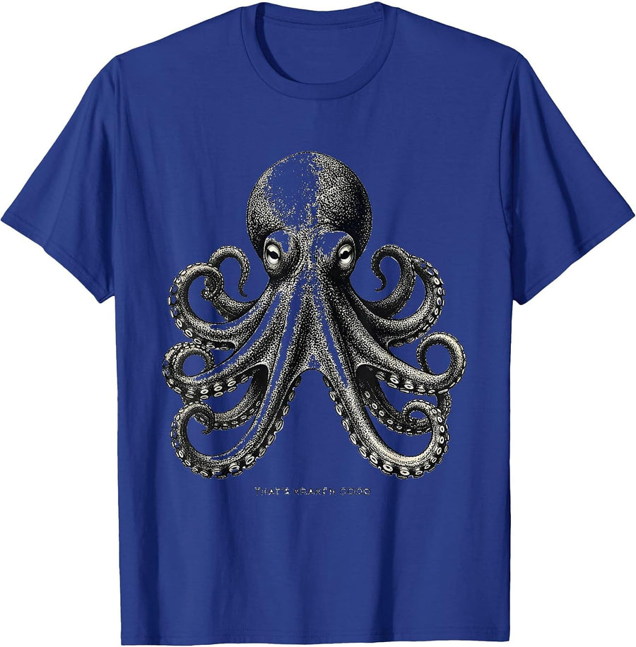 That's Kraken Good Monochrome Octopus Ocean Animal Art T-Shirt - Royal Blue