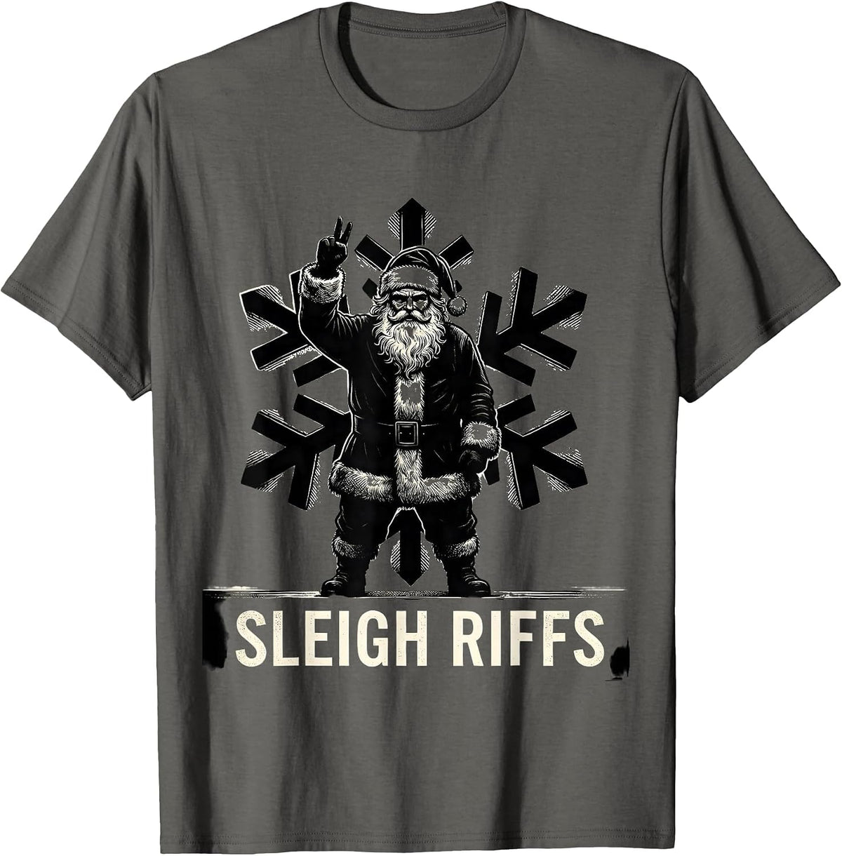 Men's Sleigh Riffs Heavy Metal Santa Claus Rock On Goth Christmas T-Shirt - Asphalt Grey