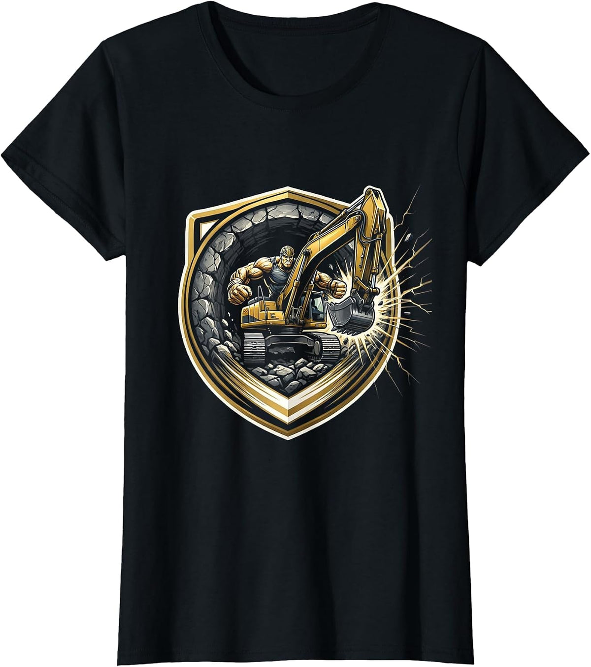 Labor Day Tunnel Digger Breaking Through Rock T-Shirt - Black