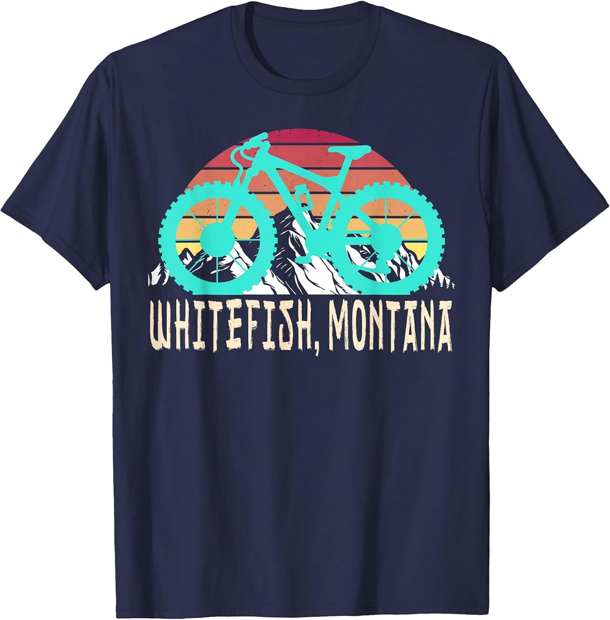 Whitefish Montana Mountain Bike Trip Vacation Souvenirs T-Shirt - Navy Blue