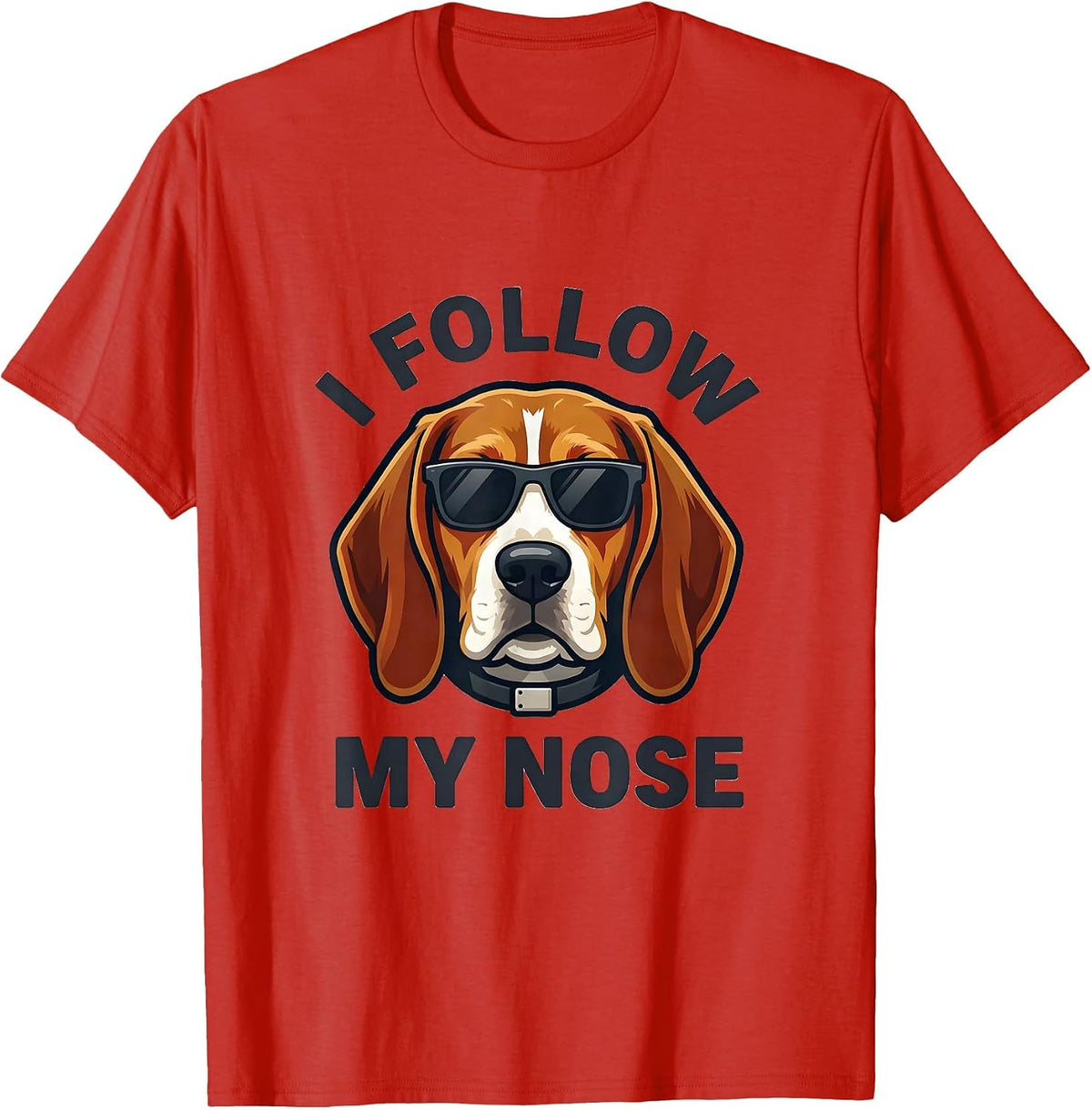 Men's I Follow My Nose Beagle Mascot Logo Funny Dog Lover T-Shirt - Red