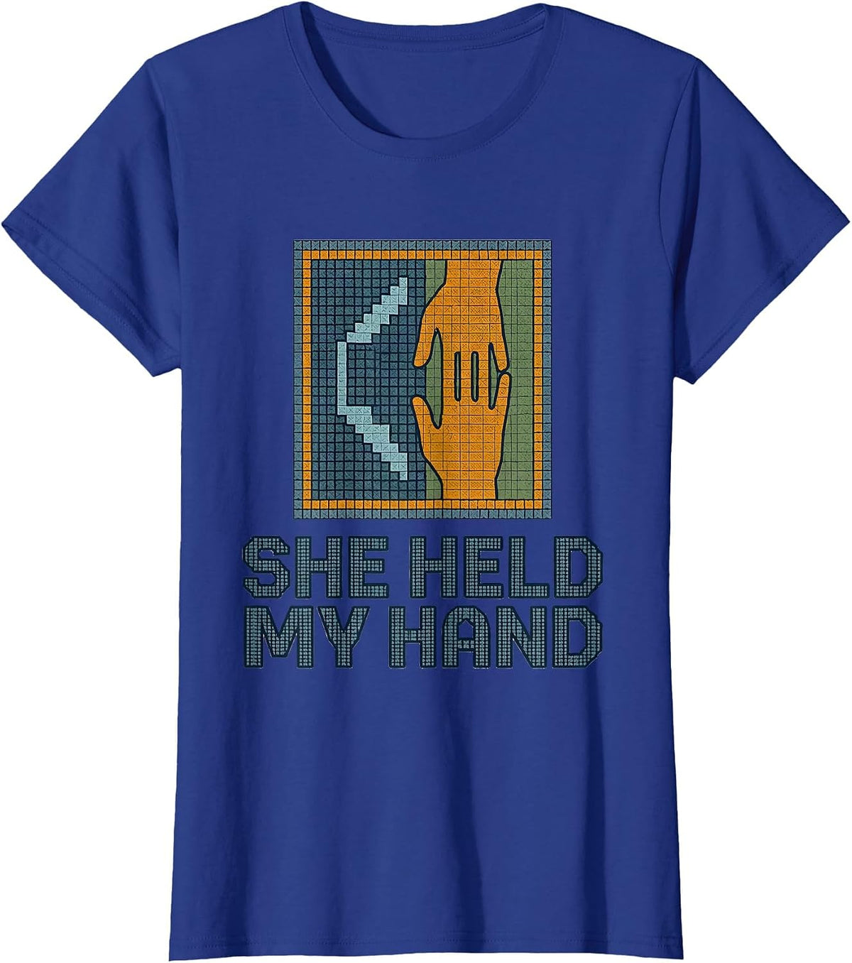 Women's She Held My Hand Cross Stitch Mammography Tech Sonographer T-Shirt - Royal Blue