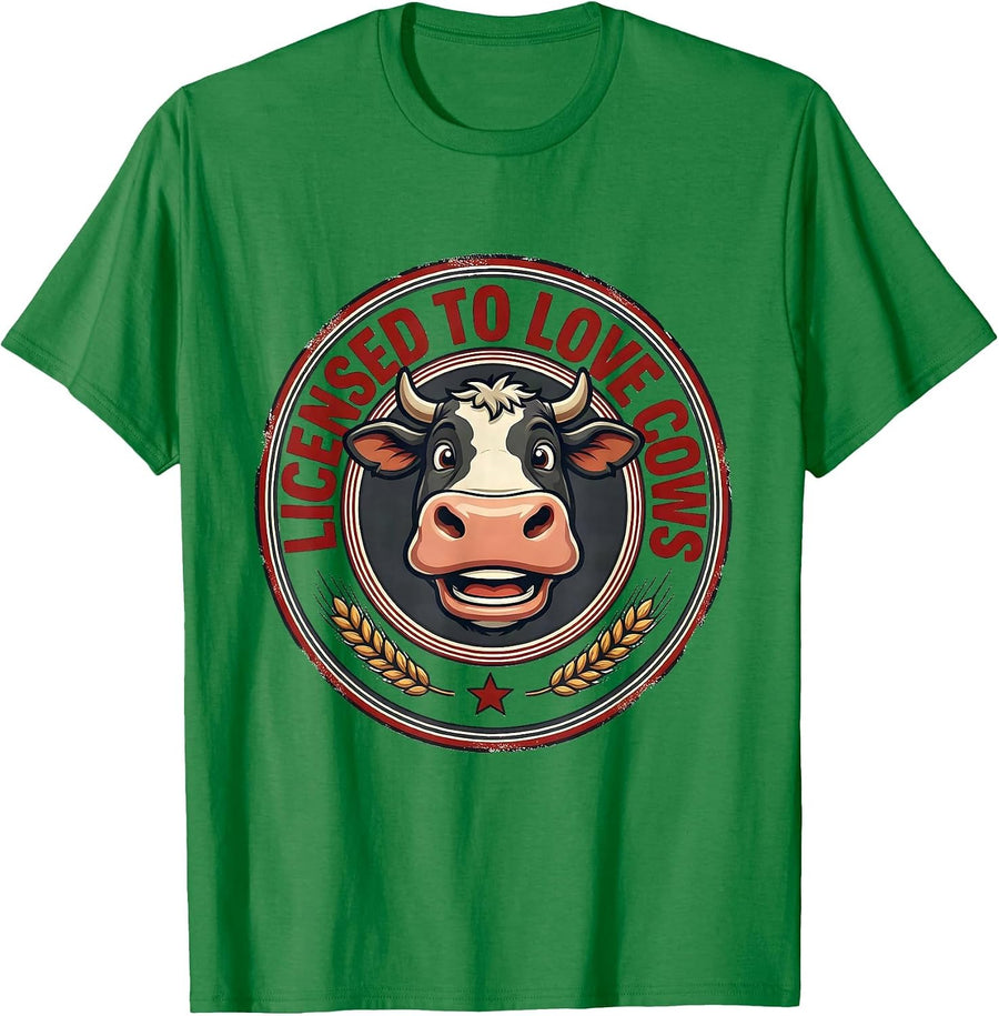Men's Licensed To Love Cows Cartoon Cow Lover Boy Farm Kid T-Shirt - Kelly Green