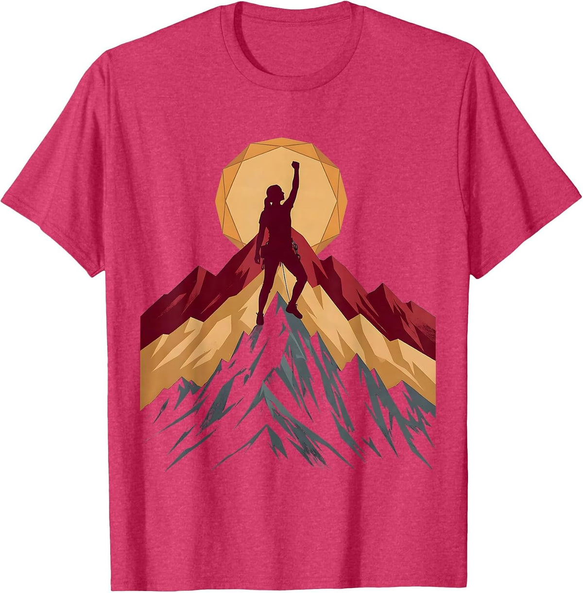 Woman Climber Reaching Mountain Summit Peak T-Shirt - Red Heather