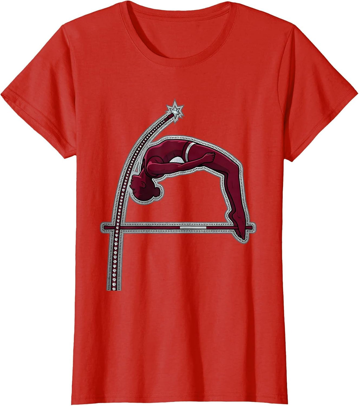 Pole Vault Athlete Graphic Sports Design T-Shirt - Red
