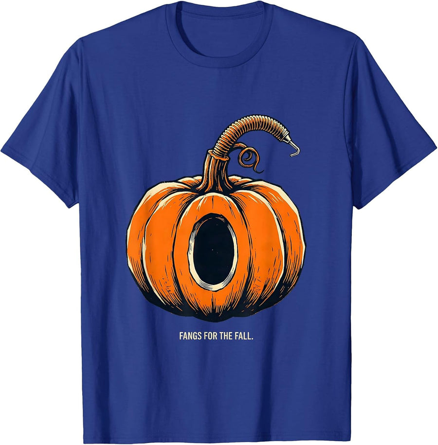 Fangs For The Fall Linocut Halloween Dental Hygienist Humor T-Shirt - Royal Blue