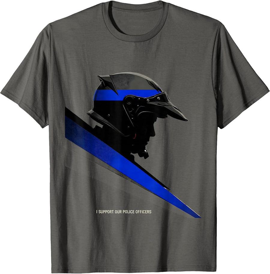 I Support Our Police Officers Thin Blue Line Police T-Shirt - Asphalt Grey