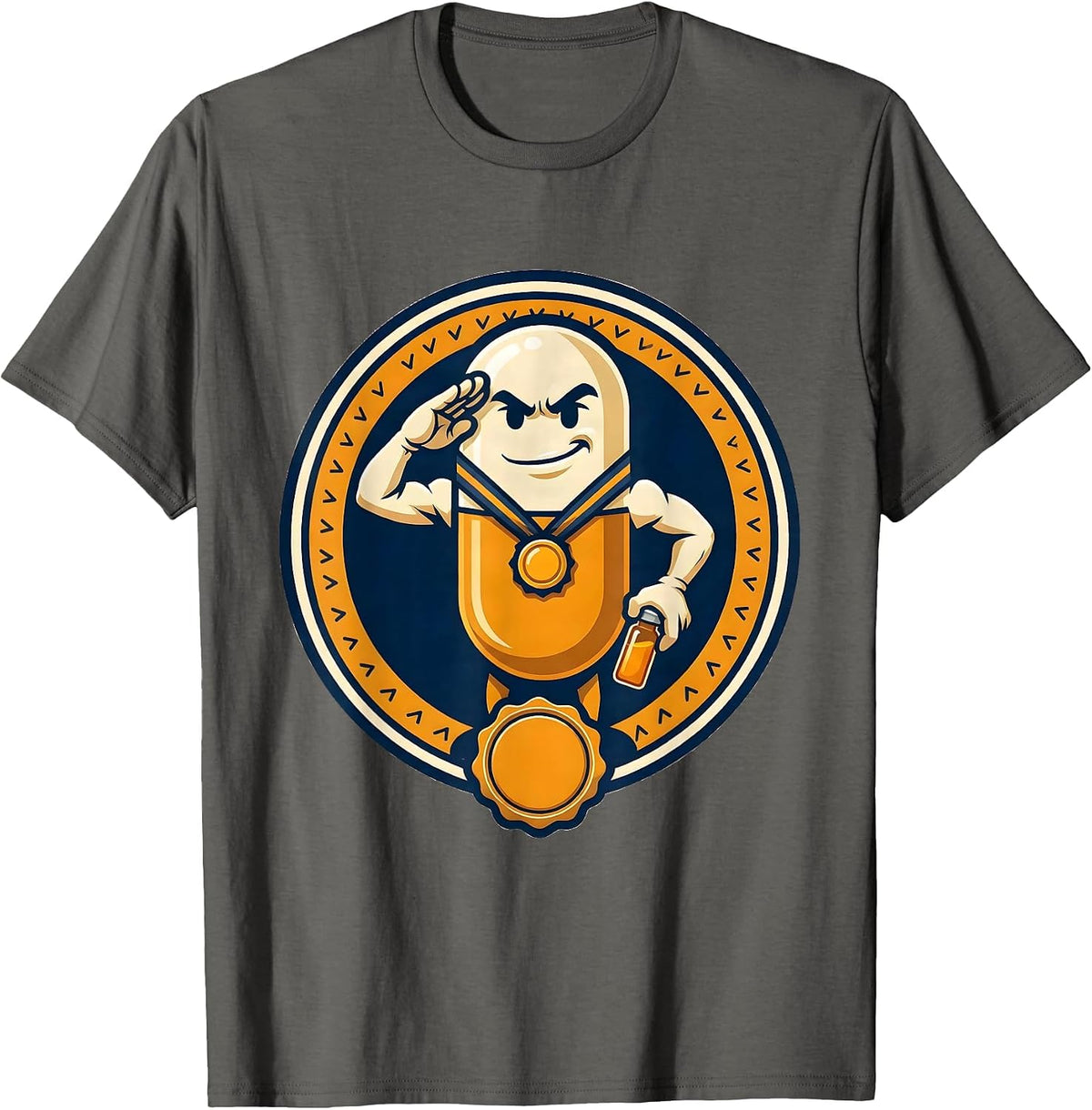 Capsule Mascot Pharmacy Tech Humor Pharmacist Gift T-Shirt, Men, Asphalt Grey, Small - As Pictured