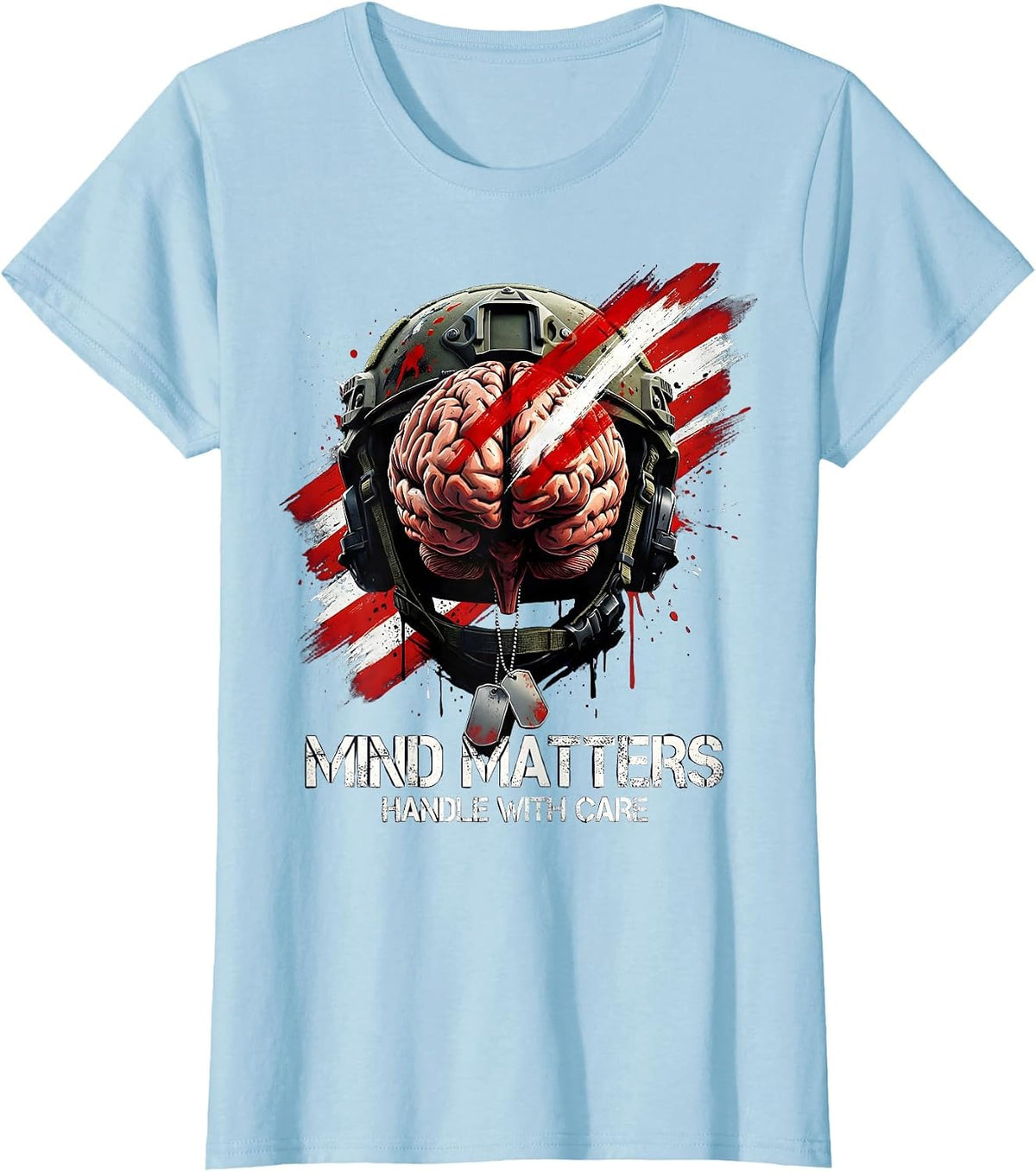 Mind Matters Handle With Care Mental Health Design T-Shirt - Baby Blue