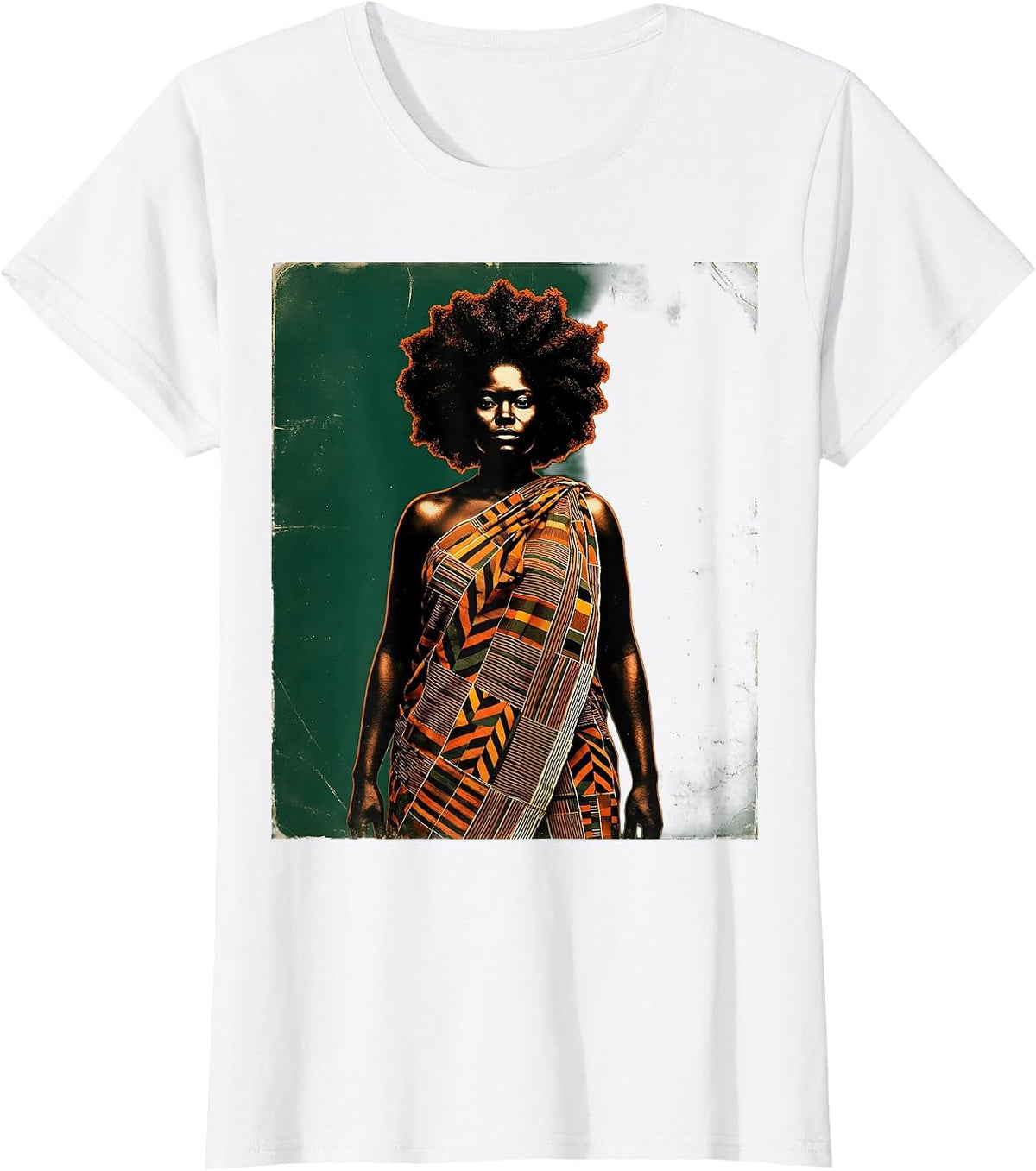 Melanin Pride Regal Warrior Kente Cloth Art T-Shirt - White