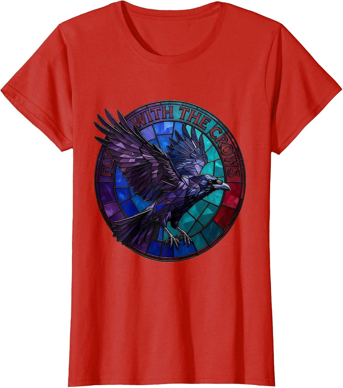 Women's Fly With the Crows Bold Crow Graphic Design T-Shirt - Red