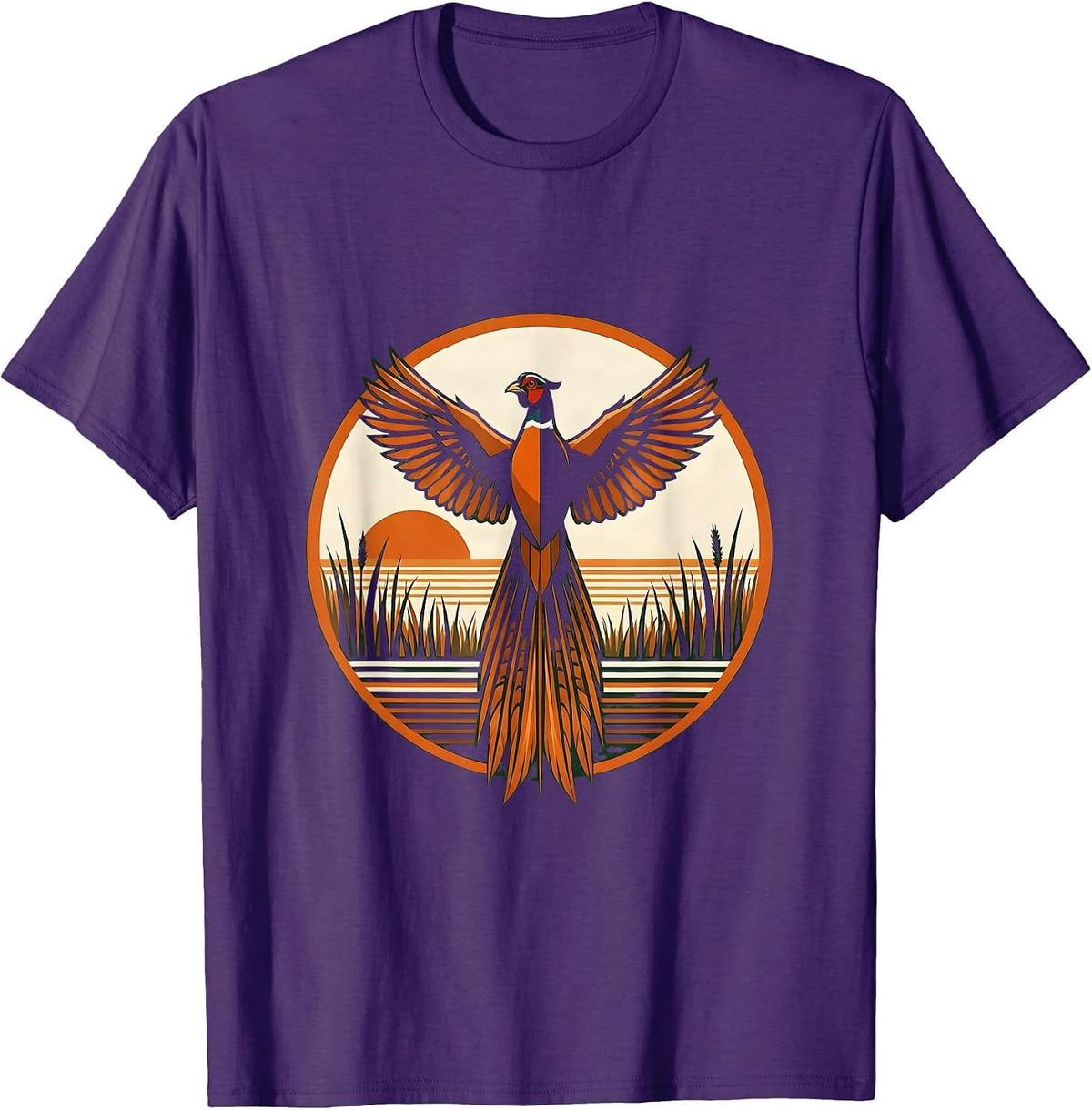 Camo Pheasant Flush Hunting Graphic T-Shirt - Purple