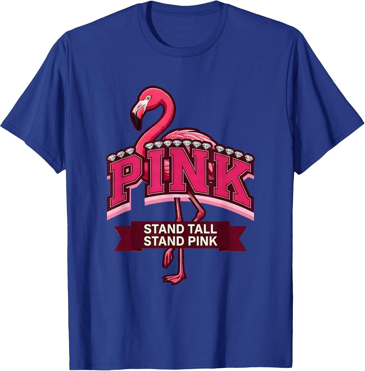 Men's Stand Tall Stand Pink Flamingo Design T-Shirt - Royal Blue