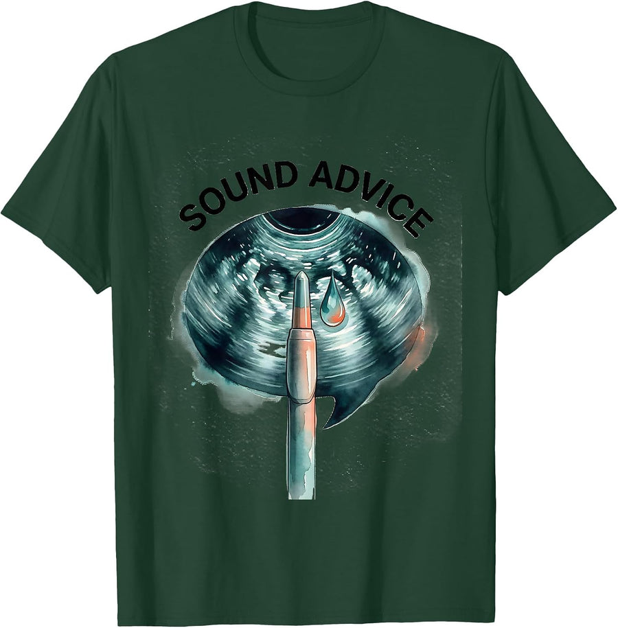 Men's Sound Advice Watercolor Ultrasound Tech Sonographer Humor T-Shirt - Dark Green