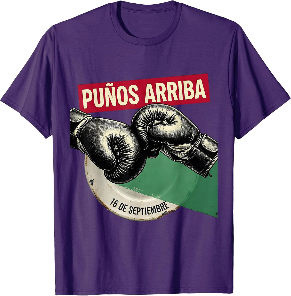 Men's 16 De Septiembre Puños Arriba Mexican Boxing Flag Vintage T-Shirt - Purple