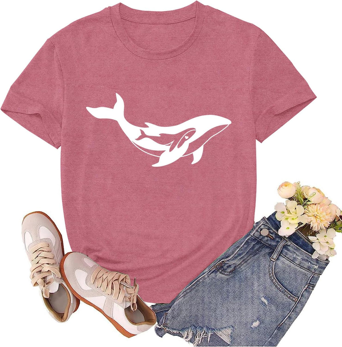 Whale Shirts for Women Whale Lover Tshirts Ocean Animal Tshirt Sea Life Tee Tops - Pink