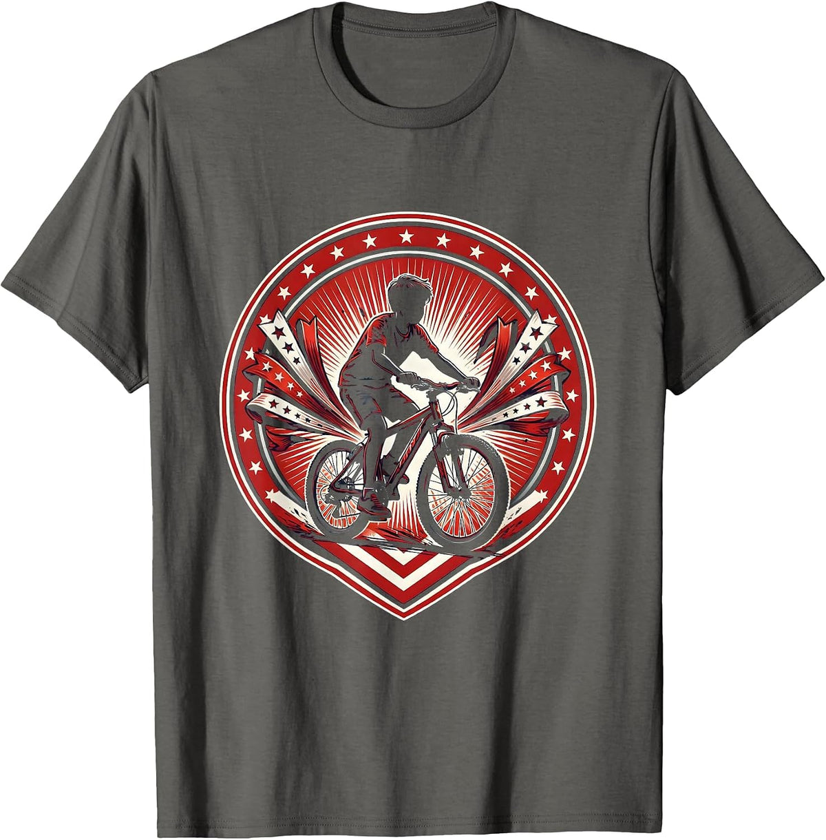Patriotic Kid on Bicycle with Festive Streamers T-Shirt - Asphalt Grey