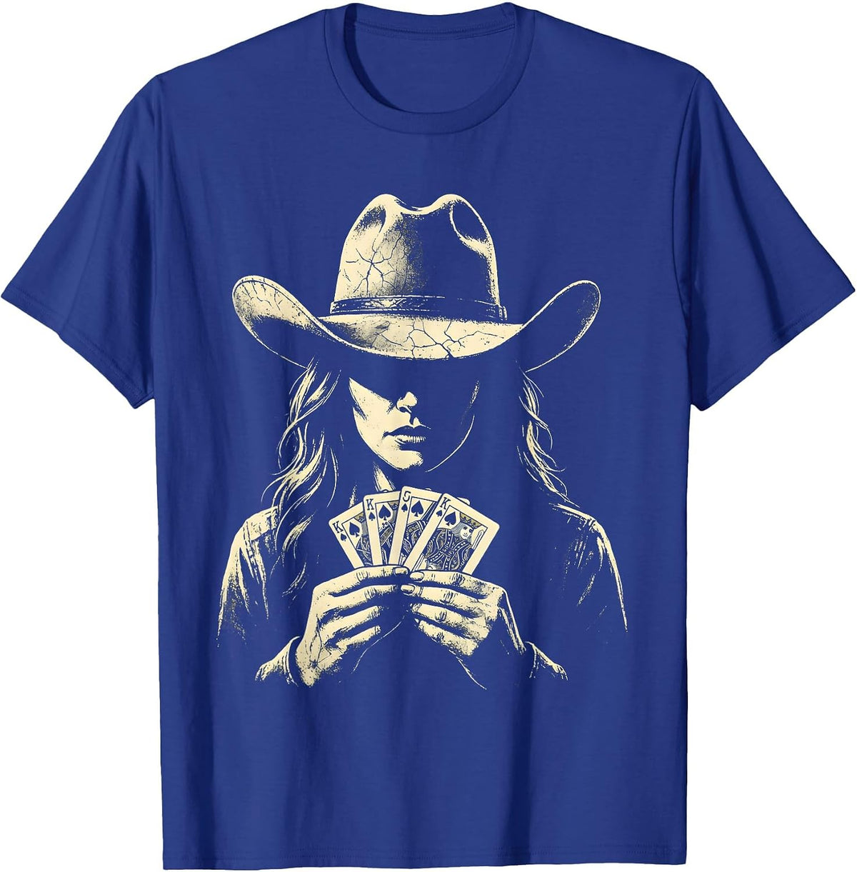 Western Poker Player Illustration Graphic Tee T-Shirt - Royal Blue