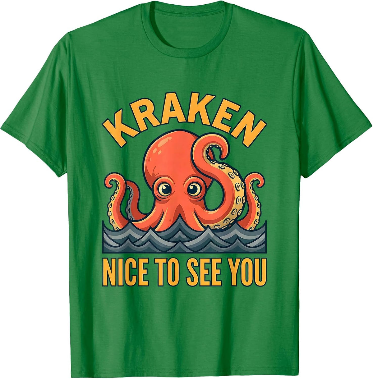 Men's Kraken Nice To See You Vintage Sea Monster Octopus Lover T-Shirt - Kelly Green
