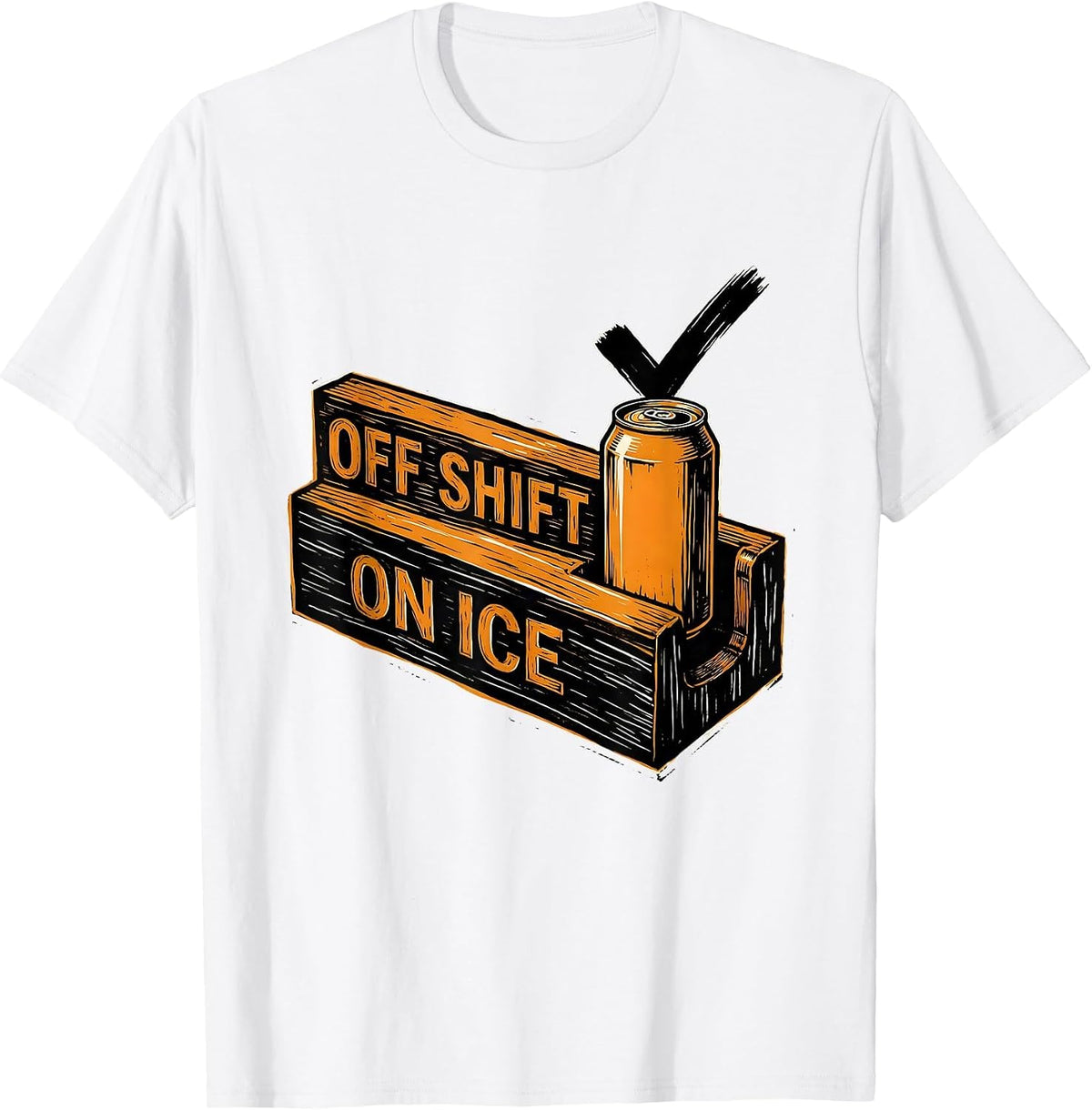 Men's Off Shift On Ice Linocut Labor Day Cookout Beer Humor T-Shirt - White