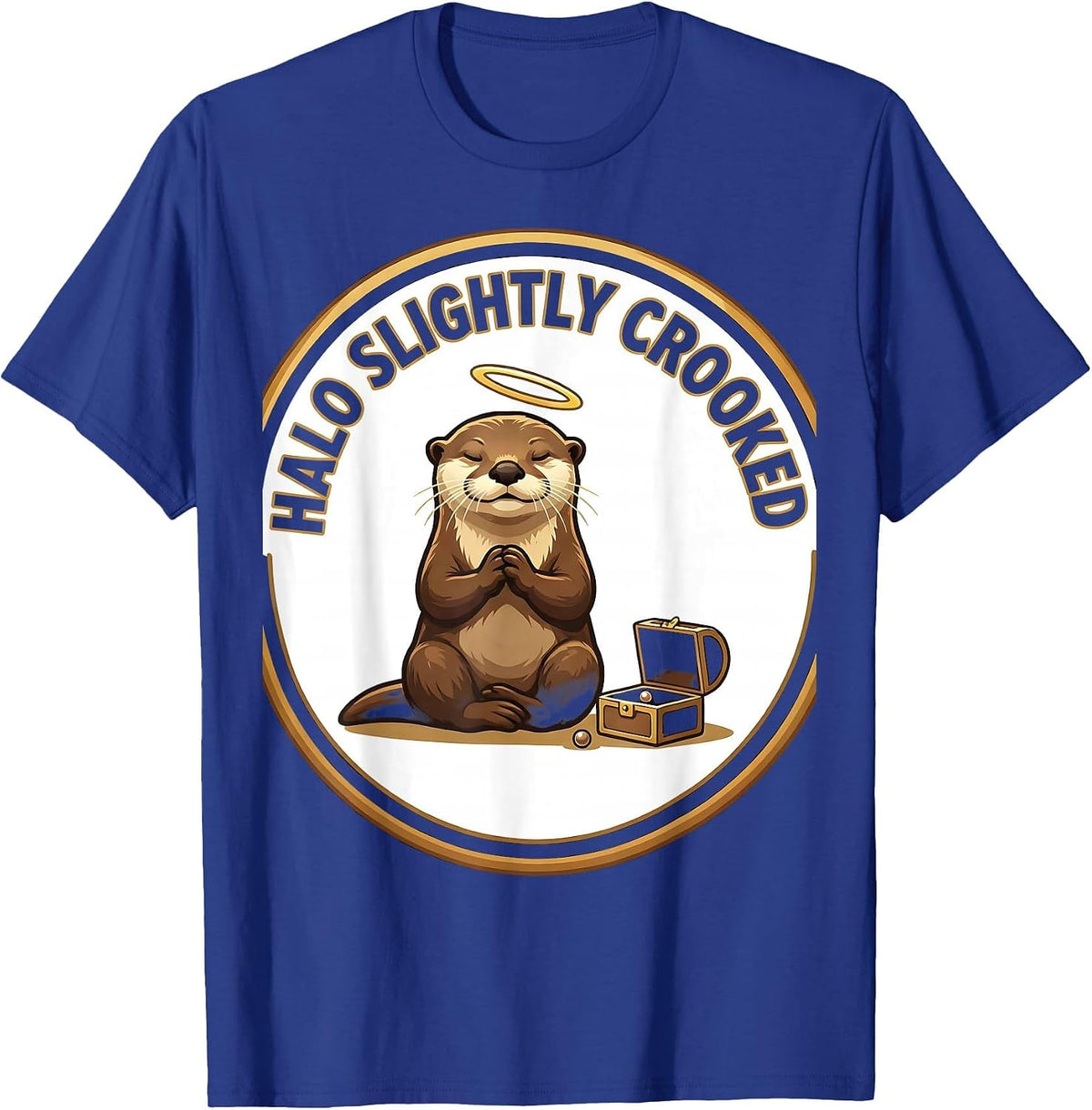 Men's Halo Slightly Crooked Funny Otter Lover Animal Humor T-Shirt - Royal Blue