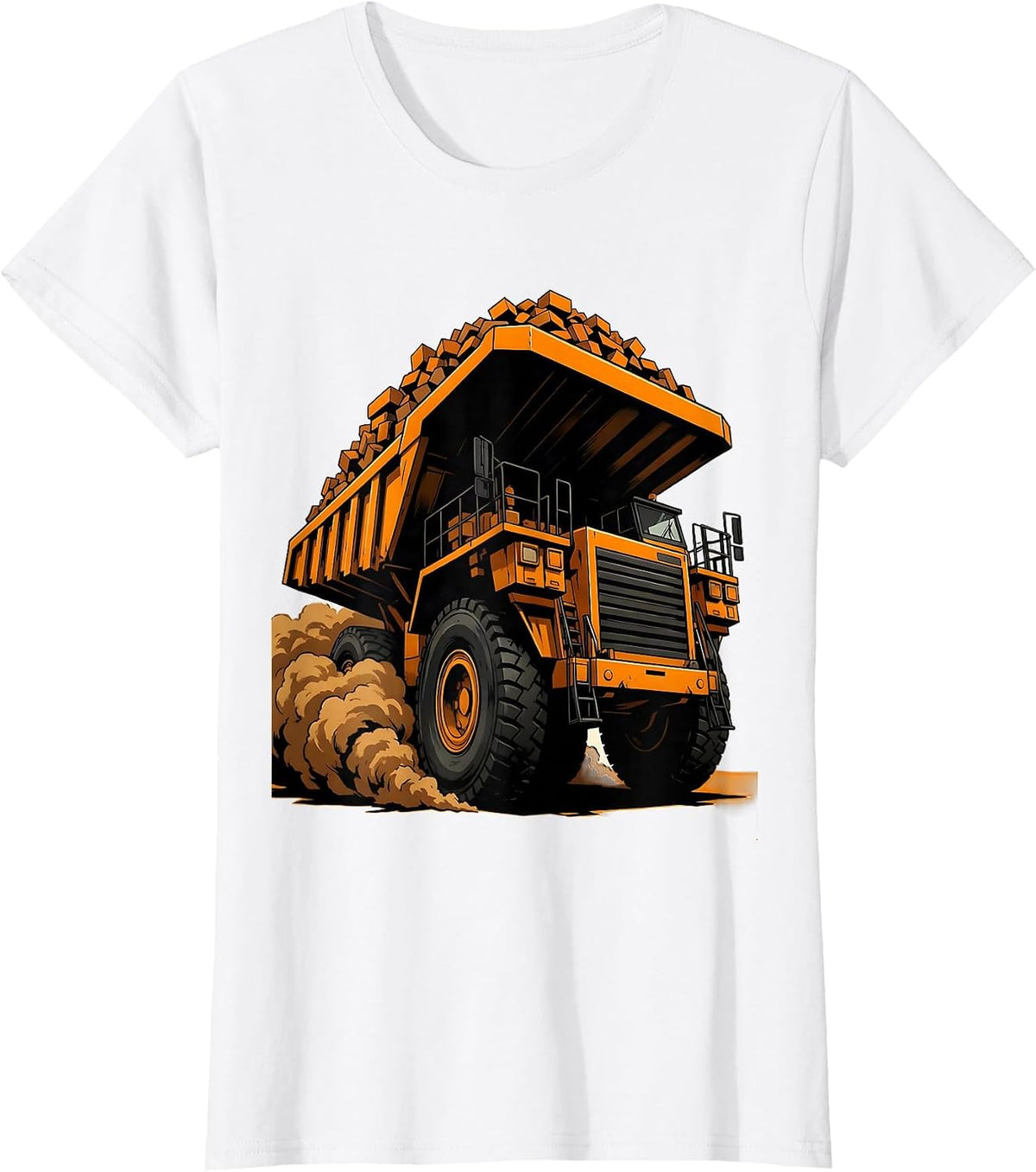 Dump Truck Hauling Load Dirt Cloud Illustration T-Shirt - White