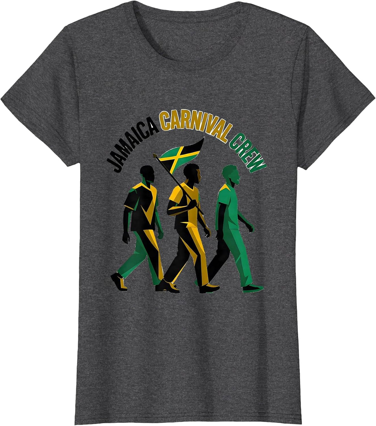 Women's Jamaica Carnival Crew Flat Vector Patriotic Pride Flag T-Shirt - Dark Heather Grey