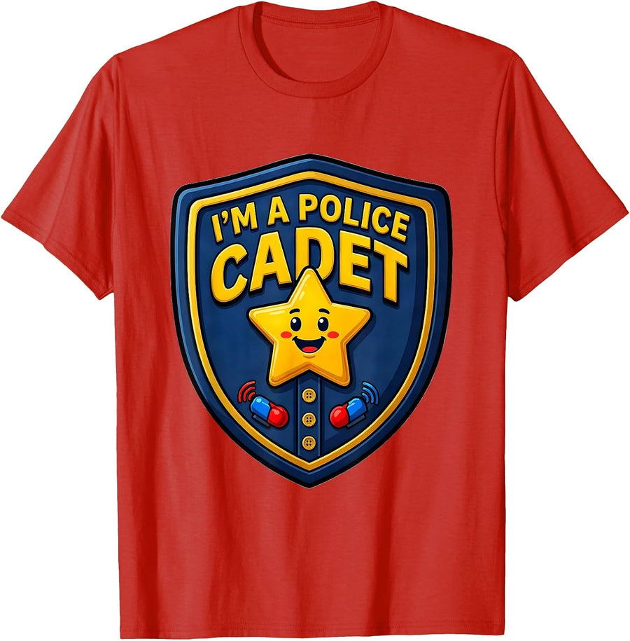 Men's I'm A Police Cadet Cartoon Police Officer Kids Roleplay T-Shirt - Red