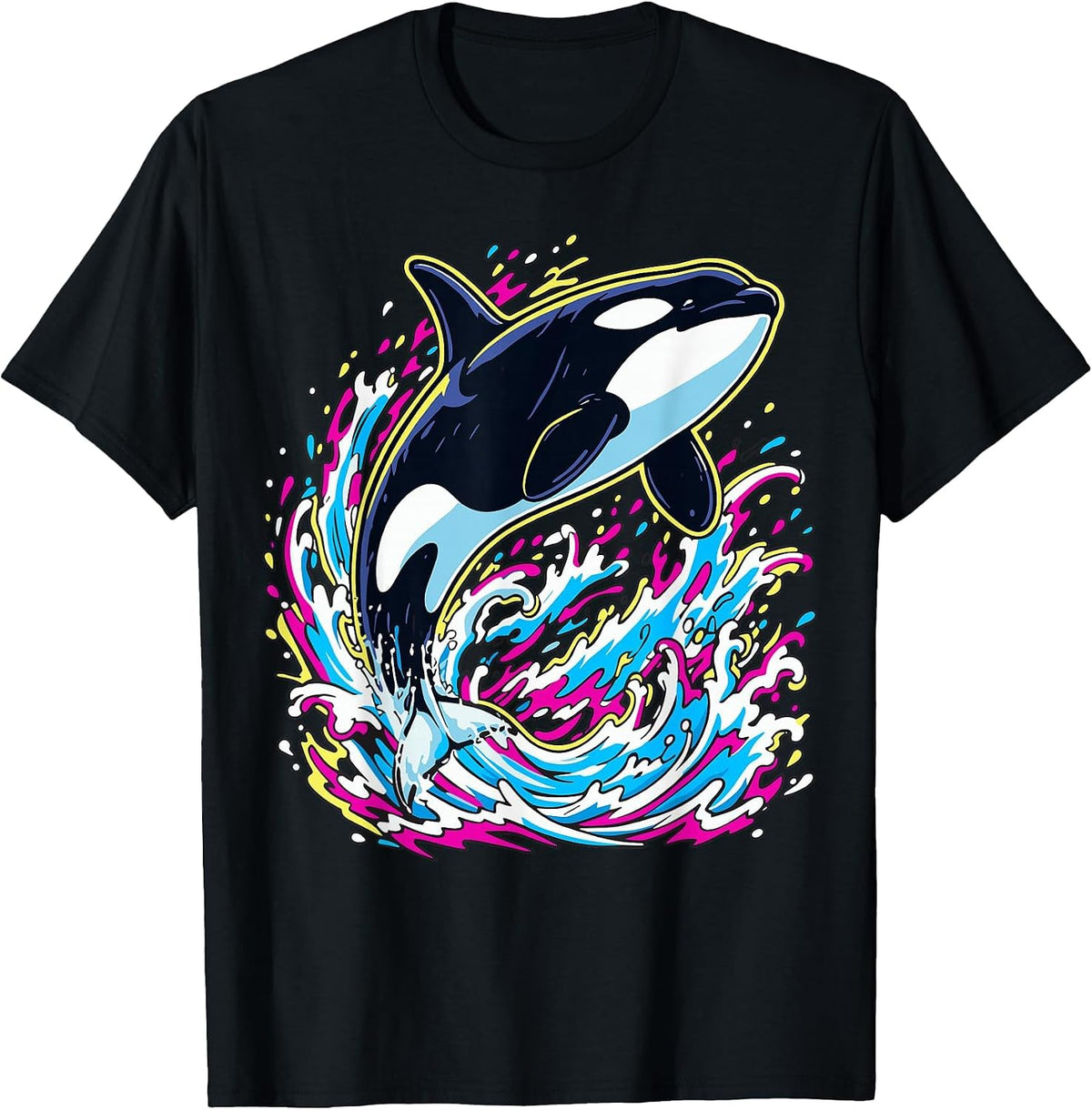 Colorful Animal Ocean Orca Killer Whale T-Shirt - Black
