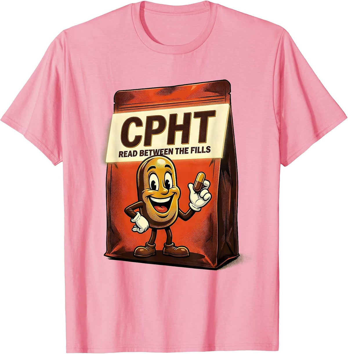 Men's CPhT Read Between The Fills Retro Advertising Pharmacy T-Shirt - Pink