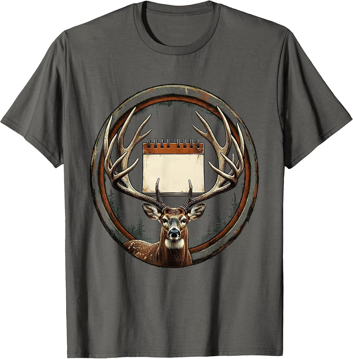 Circular Badge Vintage Deer Hunting Dad Humor T-Shirt - Asphalt Grey