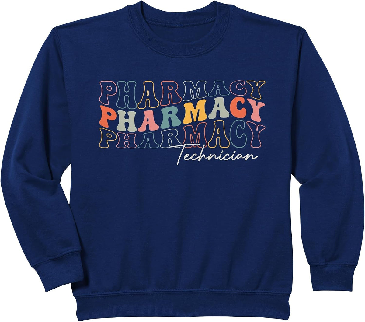 Funny Pharmacy Technician Pharmacy Squad Retro Groovy Sweatshirt - Navy Blue