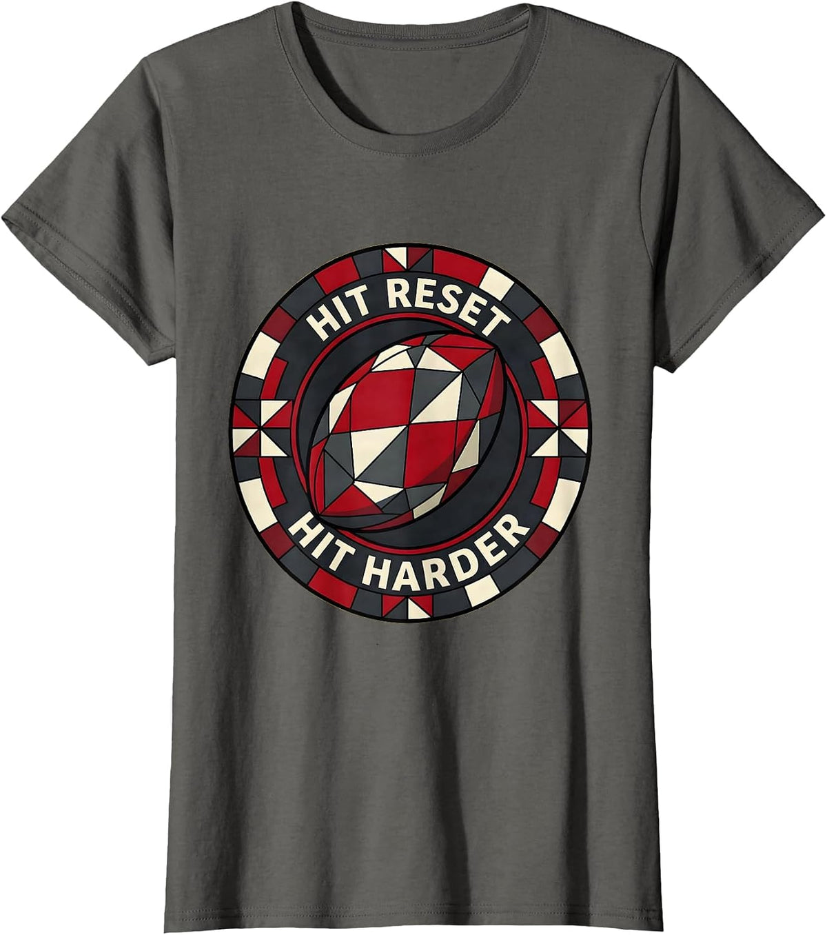 Women's Hit Reset Hit Harder Rugby Graphic Design T-Shirt - Asphalt Grey