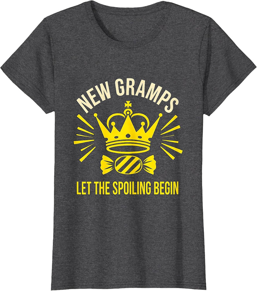 Women's New Gramps Let The Spoiling Begin Funny Grandpa Gift T-Shirt - Dark Heather Grey