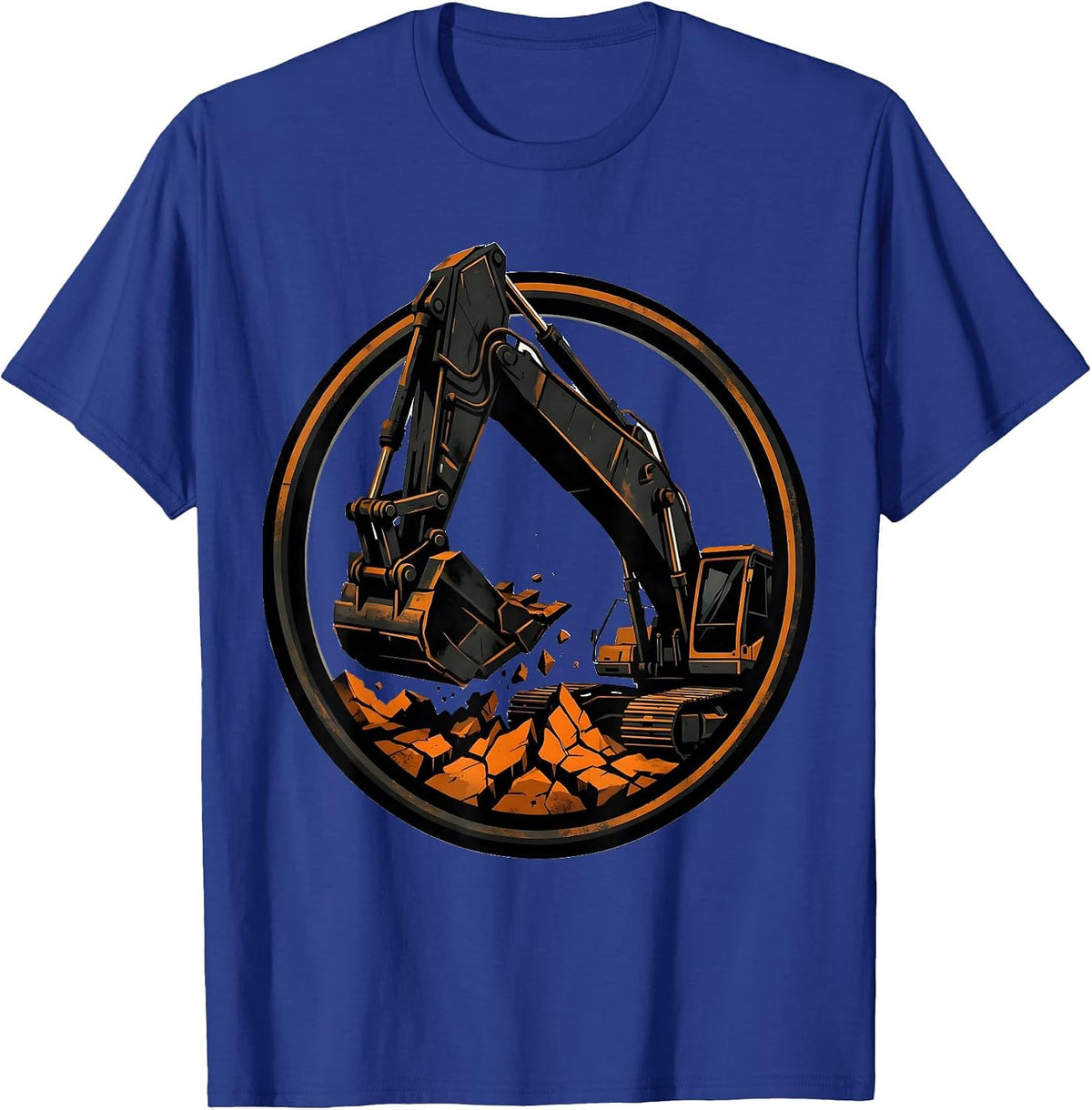 Excavator Digging Cracked Earth Graphic T-Shirt - Royal Blue