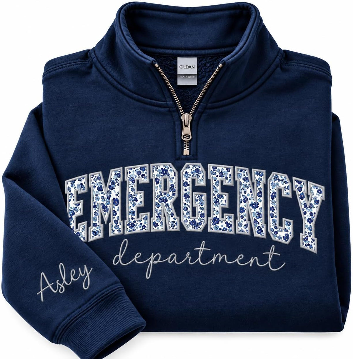 Personalized Jobs Floral Embroidered Quarter Zip Sweatshirt, Custom Profession Sweater for Office, Clinic, Professional Gift