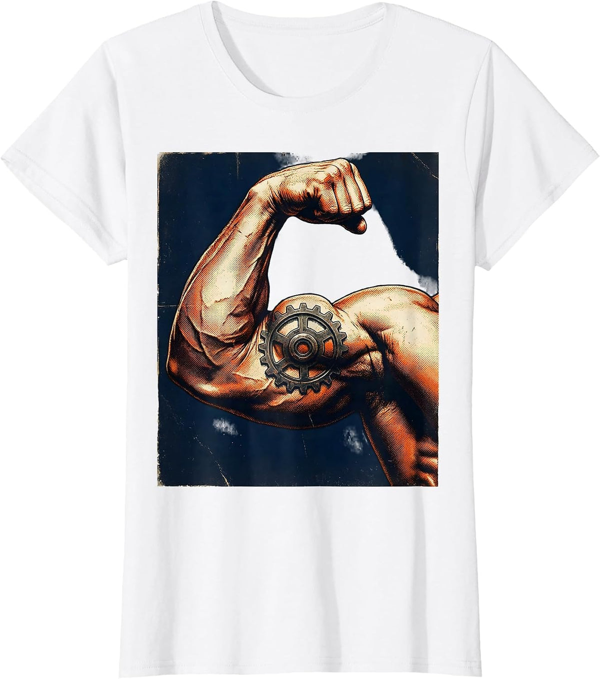 Labor Day Flexing Arm Gear Tattoo Graphic T-Shirt - White