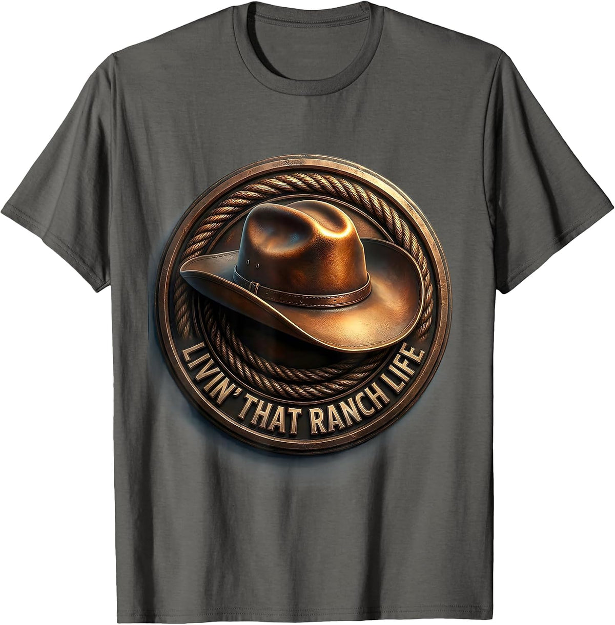 Men's Livin' That Ranch Life Cowboy Design T-Shirt - Asphalt Grey