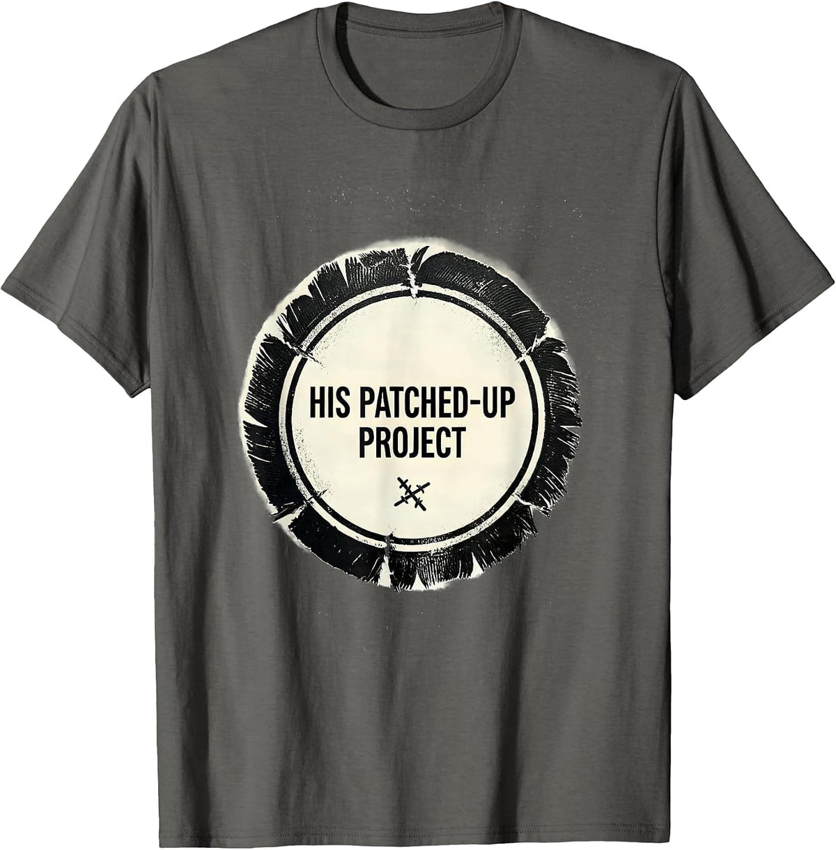 Men's His Patched-Up Project Rubber Stamp Faith Humor T-Shirt - Asphalt Grey