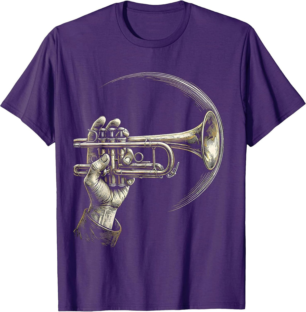 Trumpet Wand Woodcut Engraving Band Musician Humor T-Shirt - Purple