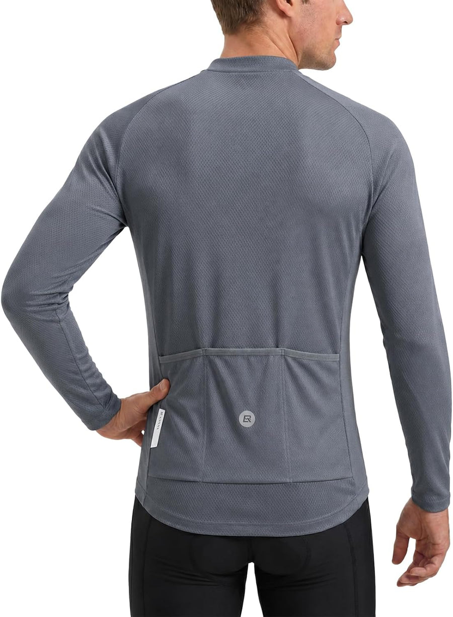 ROCKBROS Men's Long Sleeve Cycling Jersey Breathable Lightweight Bike Shirt Moisture Wicking Reflective 3 Pockets Half Zip -