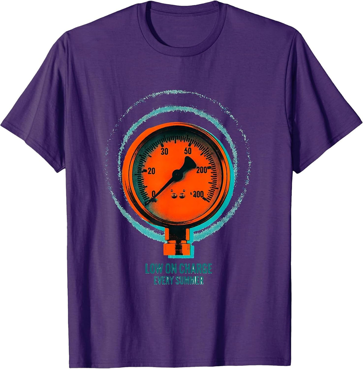 Low On Charge Every Summer Risograph HVAC Technician T-Shirt - Purple
