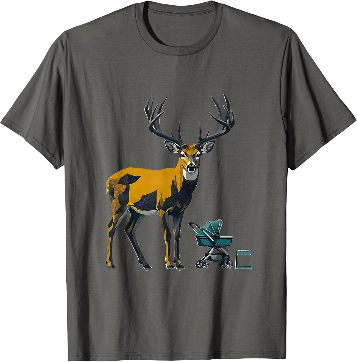 Whitetail Buck Midcentury Modern Deer Hunter Humor T-Shirt - Asphalt Grey