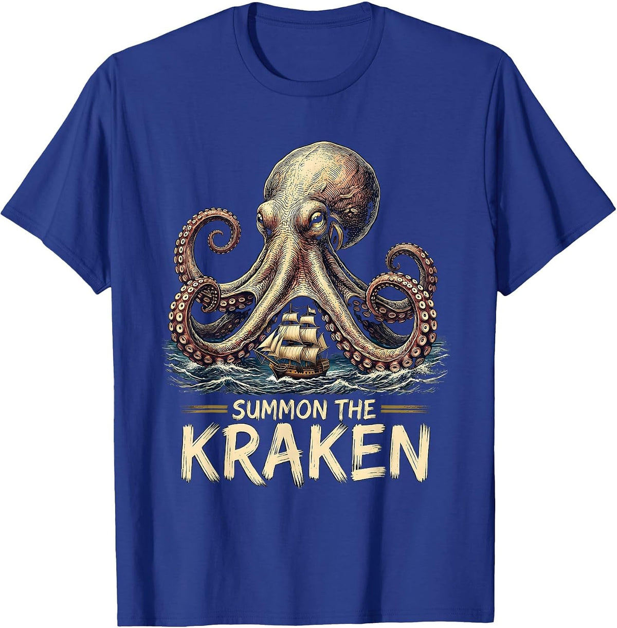 Men's Summon The Kraken Sign Painter Octopus Marine Biology Sea T-Shirt - Royal Blue