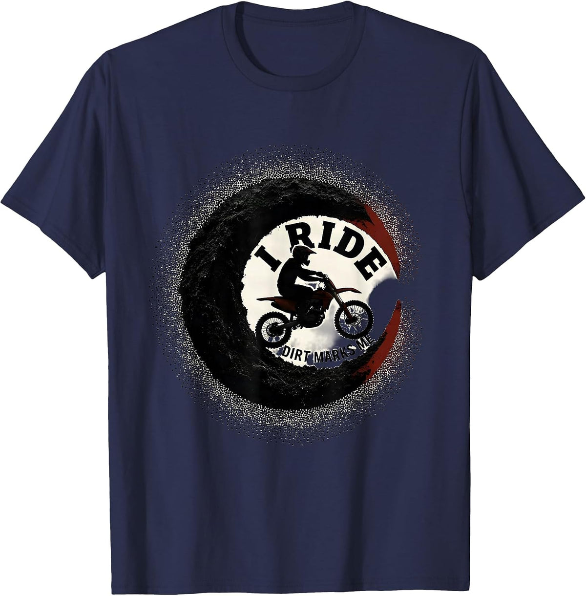 I Ride, Dirt Marks Me Blackwork Dotwork Dirt Bike Motocross T-Shirt - Navy Blue