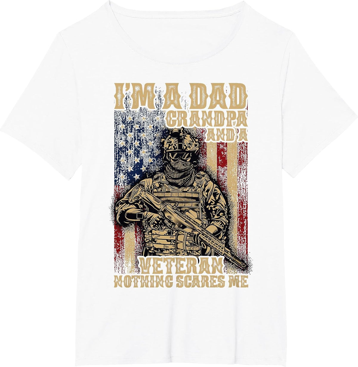 4th of July | USA Flag | I'm a Dad Grandpa and a Veteran T-Shirt - White